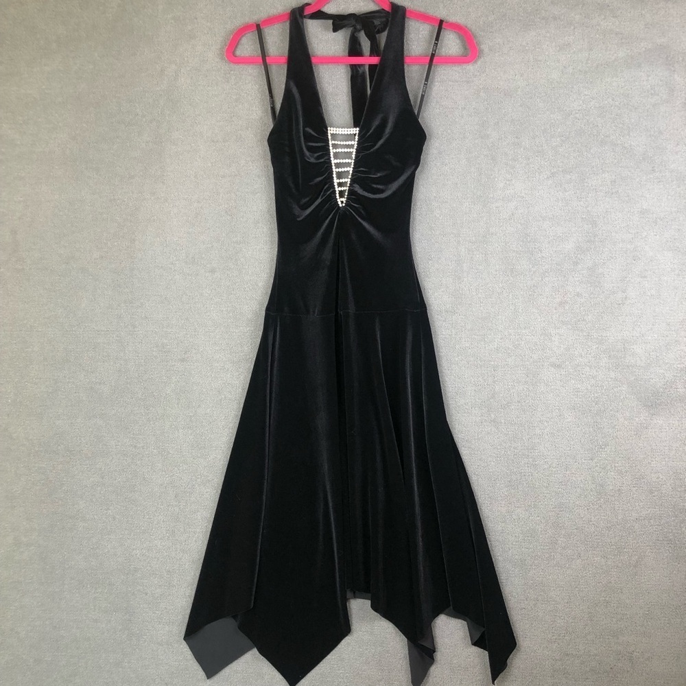 B.Darlin Black velour Halter witchy Whimsigoth grunge dress size 3/4 -XS